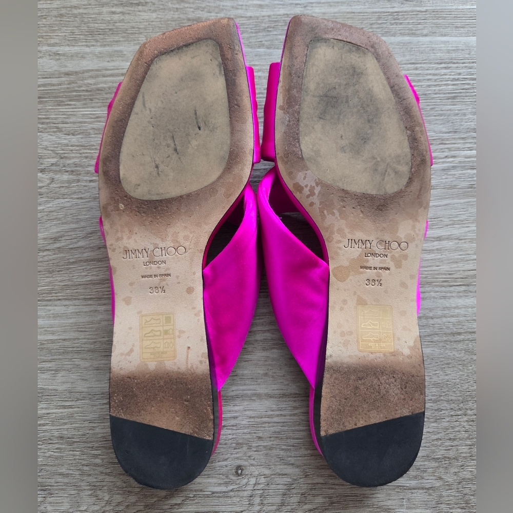 Jimmy Choo Hot Pink Satin Knot Slide Mules - Picture 6 of 7